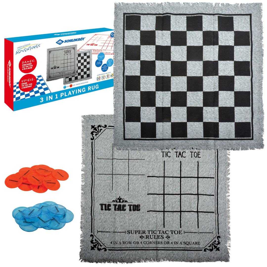 Schildkröt® Spielteppich 3 in 1 Spielfeld, XXL Dame, Tic Tac Toe und 4 Gewinnt, mit 24 Spielsteinen,