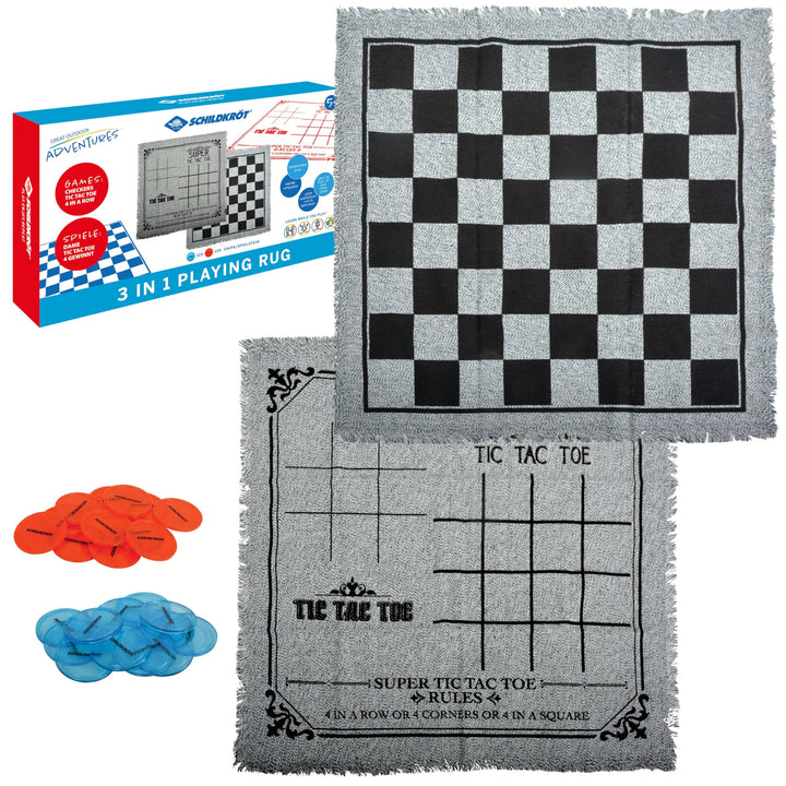Schildkröt® Spielteppich 3 in 1 Spielfeld, XXL Dame, Tic Tac Toe und 4 Gewinnt, mit 24 Spielsteinen,