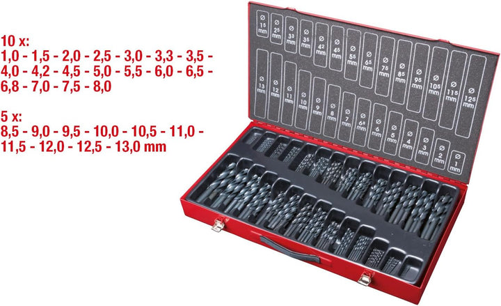 KS Tools 330.1650 HSS-R Spiralbohrer-Satz, 230-tlg., 1-13mm