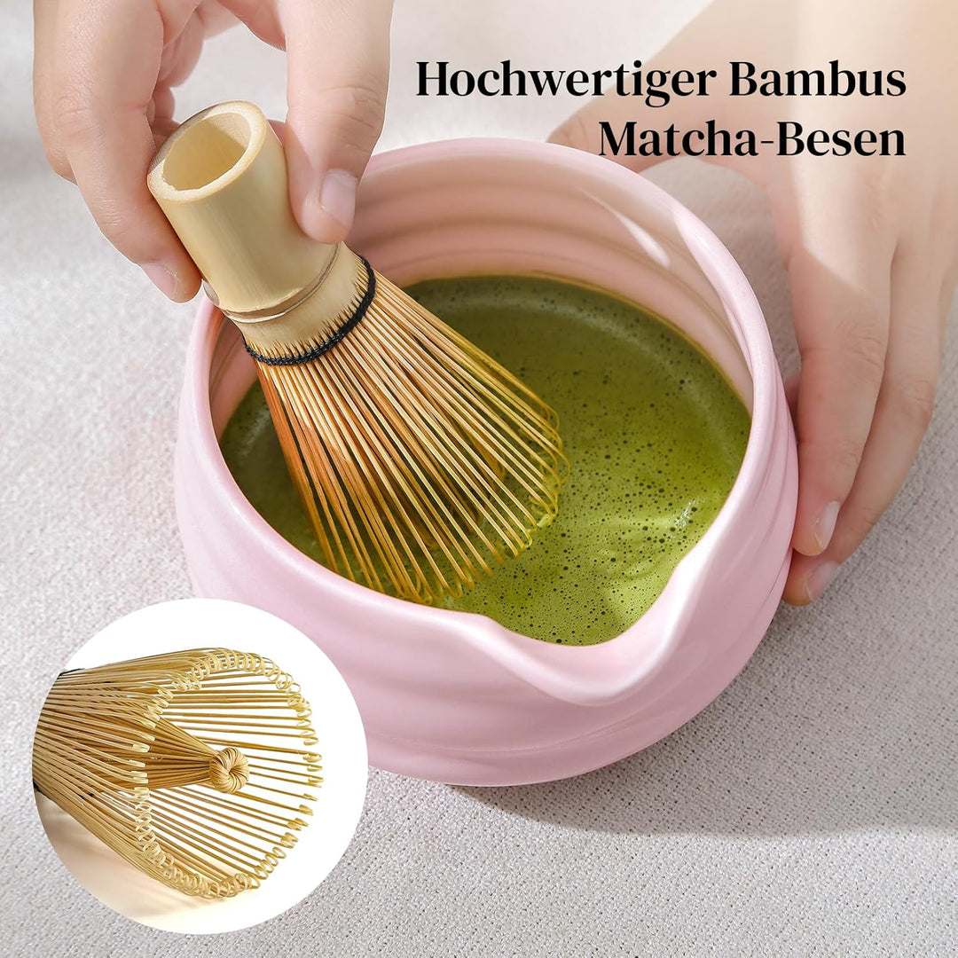DOWAN Matcha Set, 7 Stück Matcha Tee Set, Matcha Zubehör Rosa, Matcha Schale mit Ausgiesser, Matcha