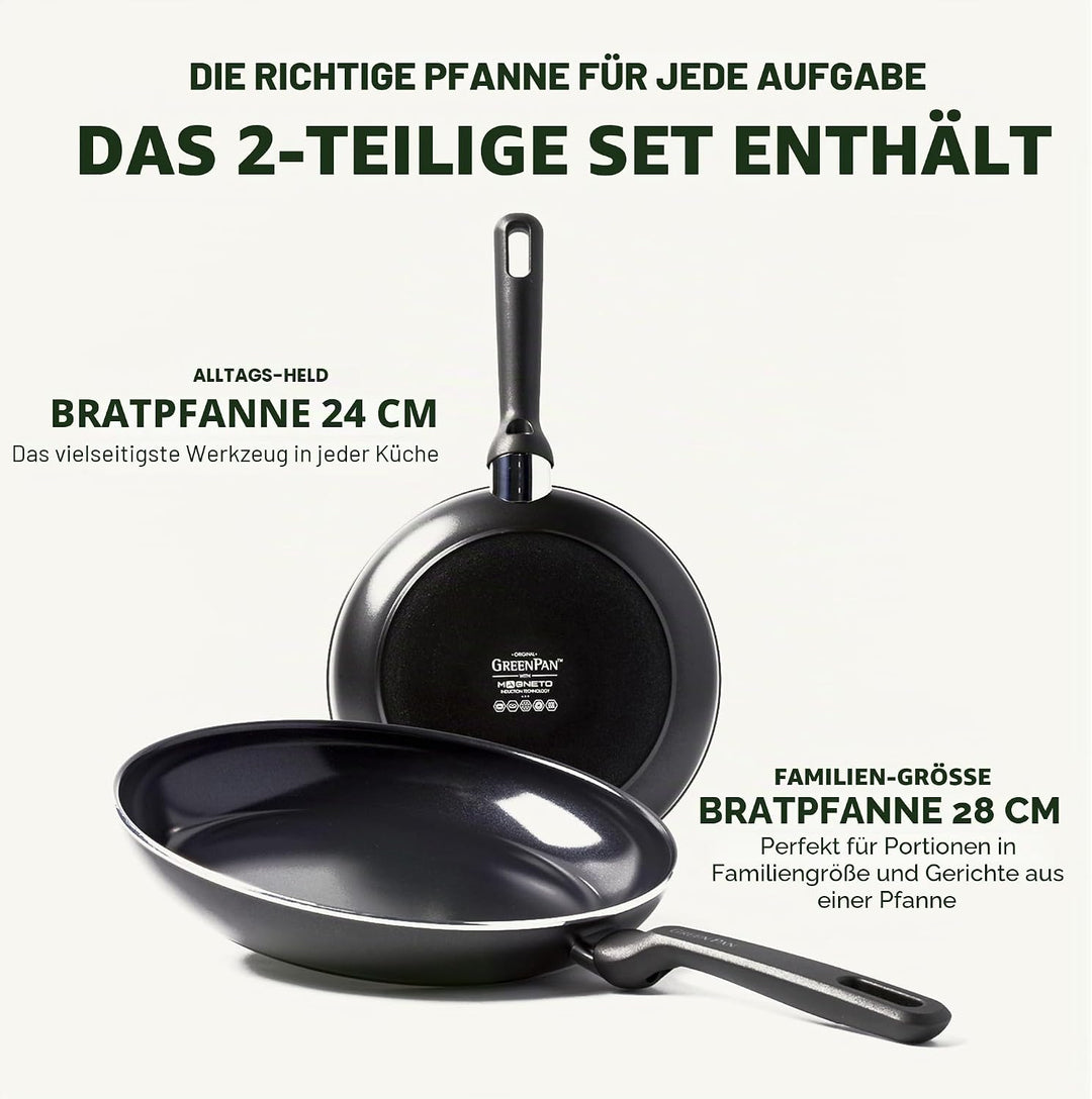 GreenPan Memphis Bratpfannen-Set (24 cm und 28 cm), gesunde keramische Antihaftbeschichtung, PFAS-fr