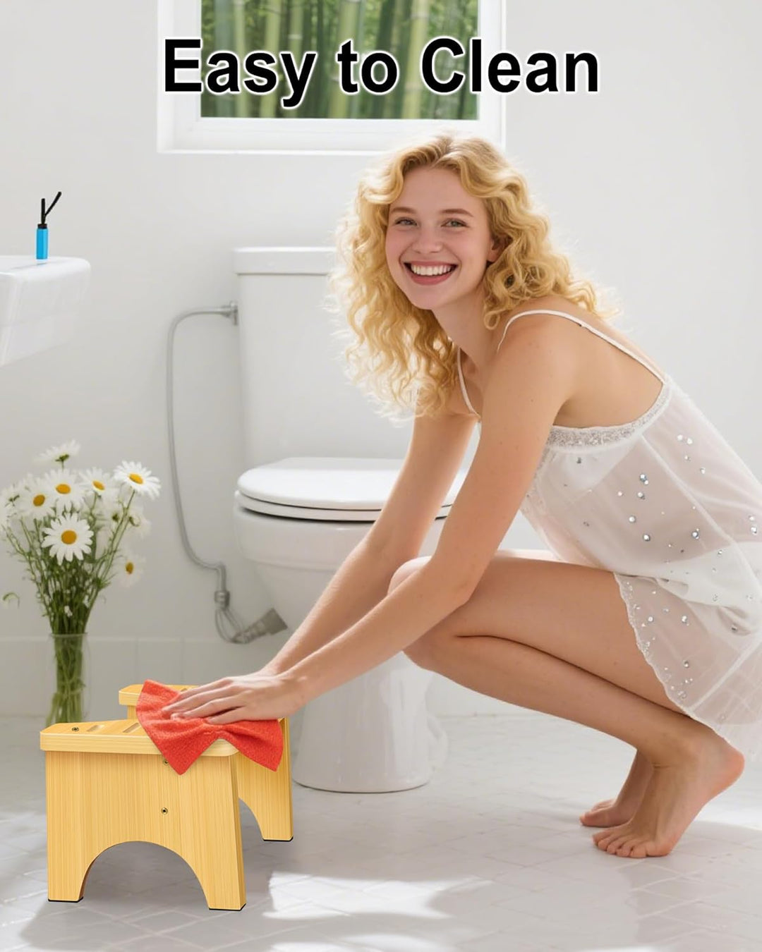 RayLove Physiologischer Toilettenhocker aus Bambus – WC-Trittbrett aus Holz – 35 Grad strapazierfähi