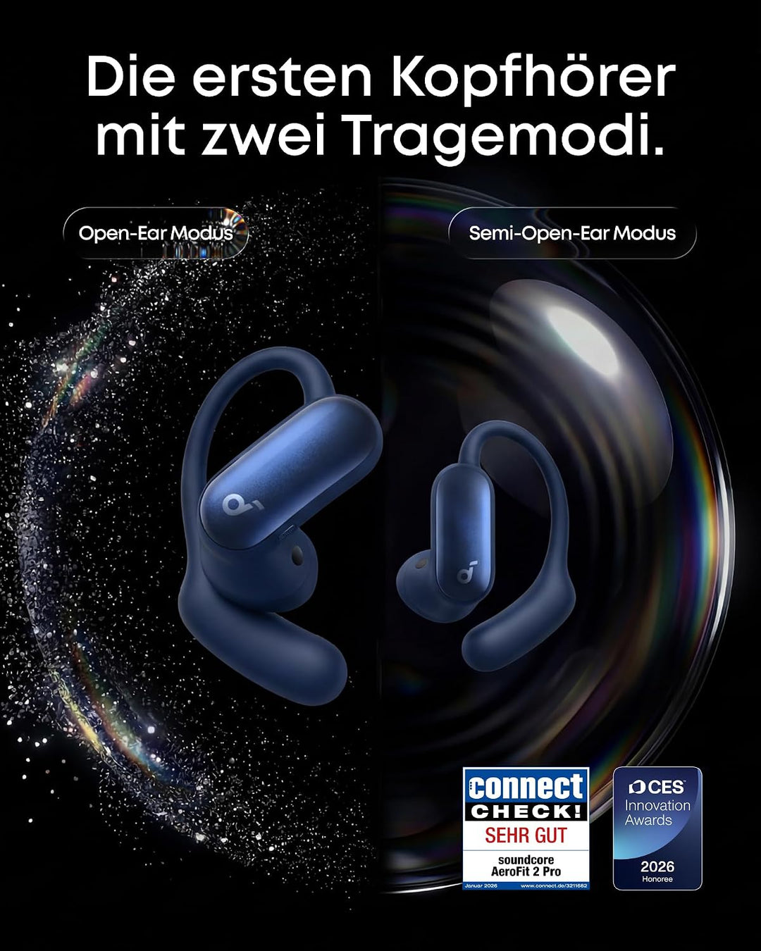 soundcore AeroFit 2 Pro by Anker, erste Kopfhörer mit 2 Tragemodi, 2-in-1 Open-Ear Kopfhörer &amp; Semi-