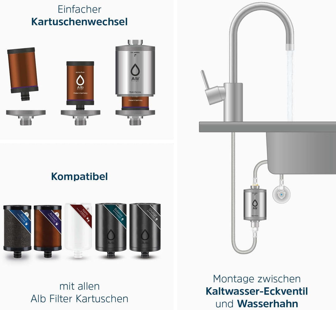 Alb Filter UNTERTISCH ACTIVE PLUS Wasserfilter Küche Edelstahl Natur | Gegen Schadstoffe, Kalk und B