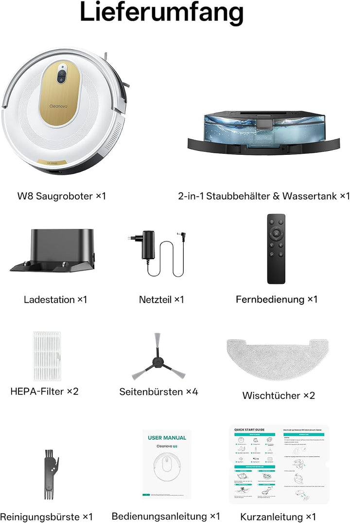 Vexilar W8 Saugroboter mit Wischfunktion, 2600Pa & 130 Min Laufzeit Staubsauger Roboter, Gyroskop-Na