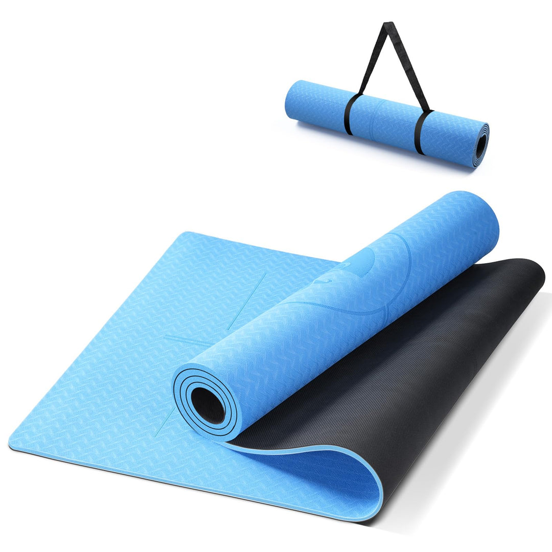 Yogamatte aus ECO Naturkautschuk & Hhautfreundlichem TPE, Extrem Rutschfest, Ausrichtungslinien, Ein