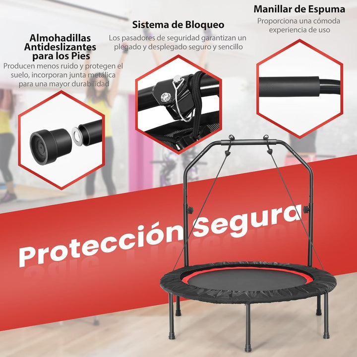 GYMAX Fitness Trampolin φ101cm, leise faltbares Mini Trampolin bis zu 150 kg Belastbar, Gartentrampo