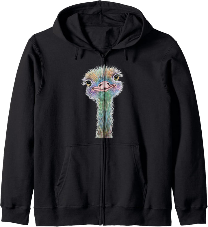 Bunter witziger Strauss Vogel Shirt Afrika Tshirt Frau Mann Kapuzenjacke