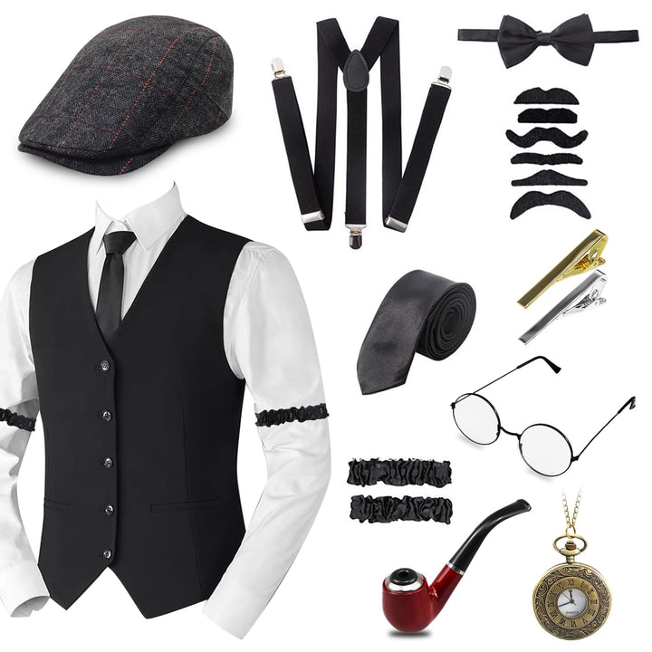 Grantop 1920er Herren Outfit Gatsby Gangster Kostüm Kleidung, 1920er Herren Zubehör Gatsby Gangster