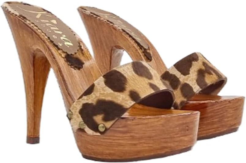 Kiara Shoes Damen-Clogs mit 13-Absatz - Made in Italy - K9102 LEO (38 EU, LEO) 38 EU Leo, 38 EU Leo