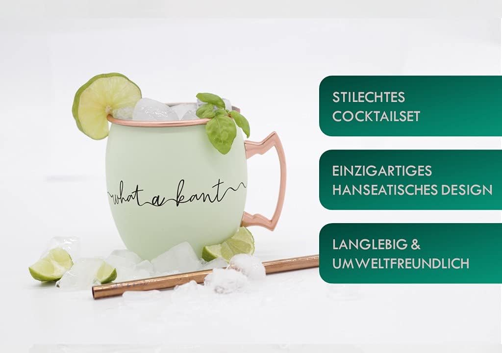 Whatakant - Moscow Mule Becher Set - 2er Grossschot in Mintgrün - 550 ml nachhaltige Kupferbecher un