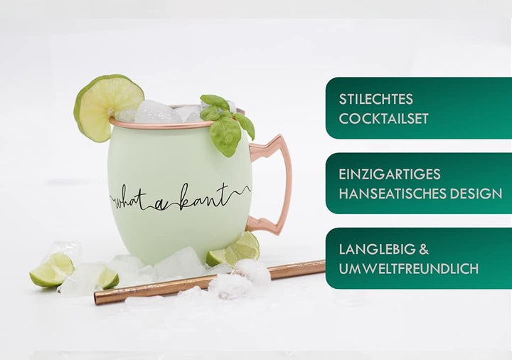 Whatakant - Moscow Mule Becher Set - 2er Grossschot in Mintgrün - 550 ml nachhaltige Kupferbecher un