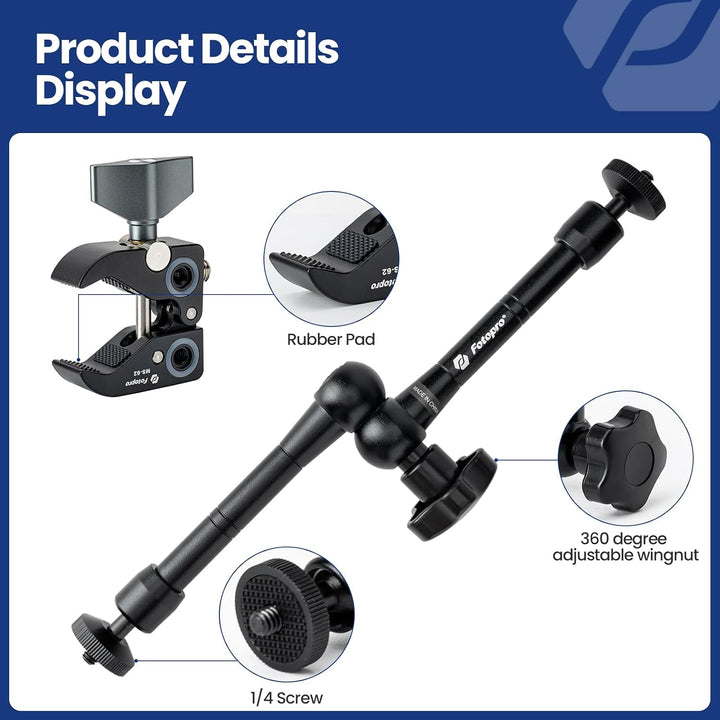 Fotopro 11 Zoll Magic Arm Kit und Super Clamp mit 1/4 3/8 Verlängerungsbohrungen für DSLR Kamera LED