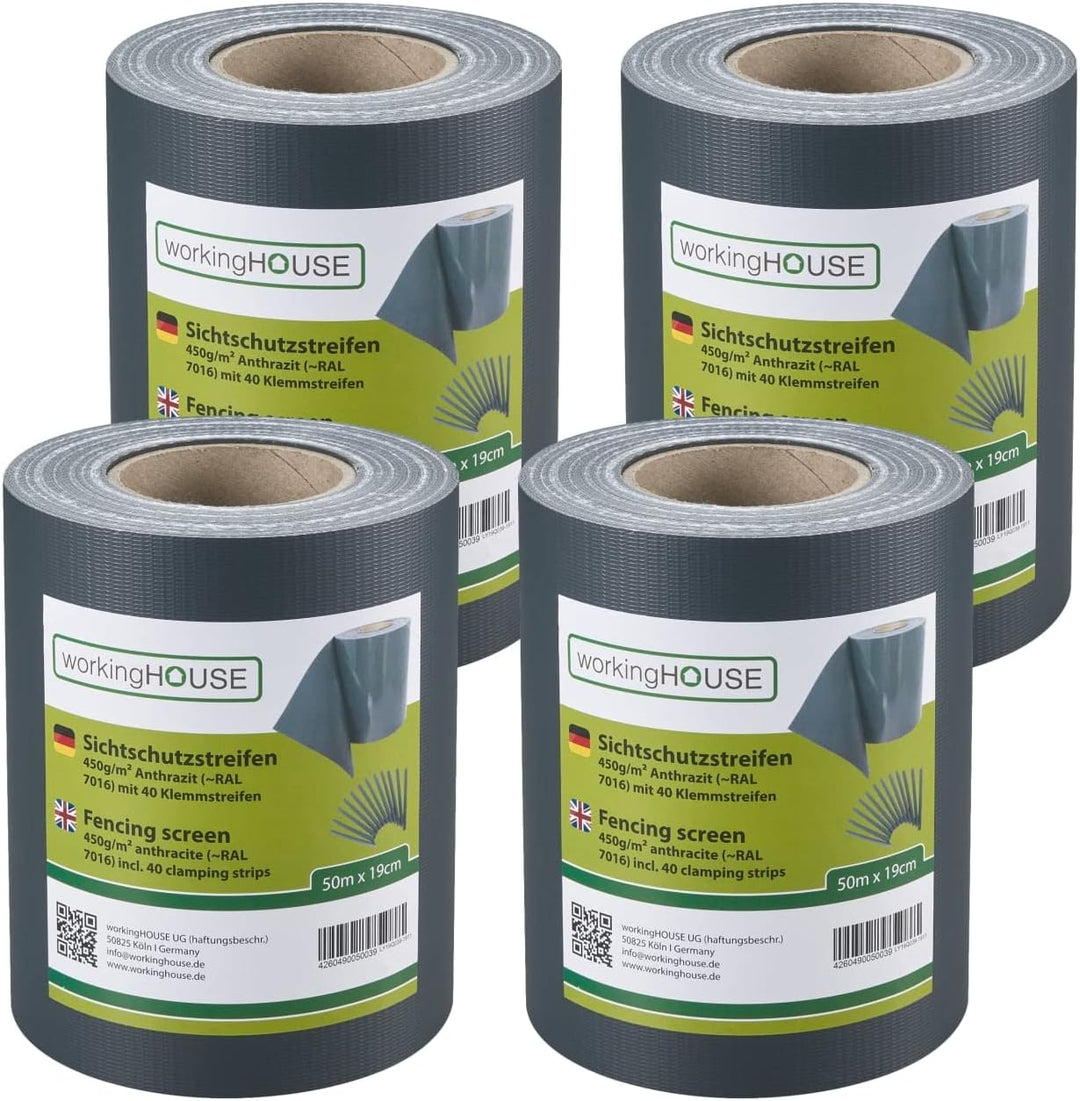 workingHOUSE PVC Sichtschutzstreifen für Doppelstabmattenzaun - 450g/m² 50 m x 19 cm - Zaunsichtschu