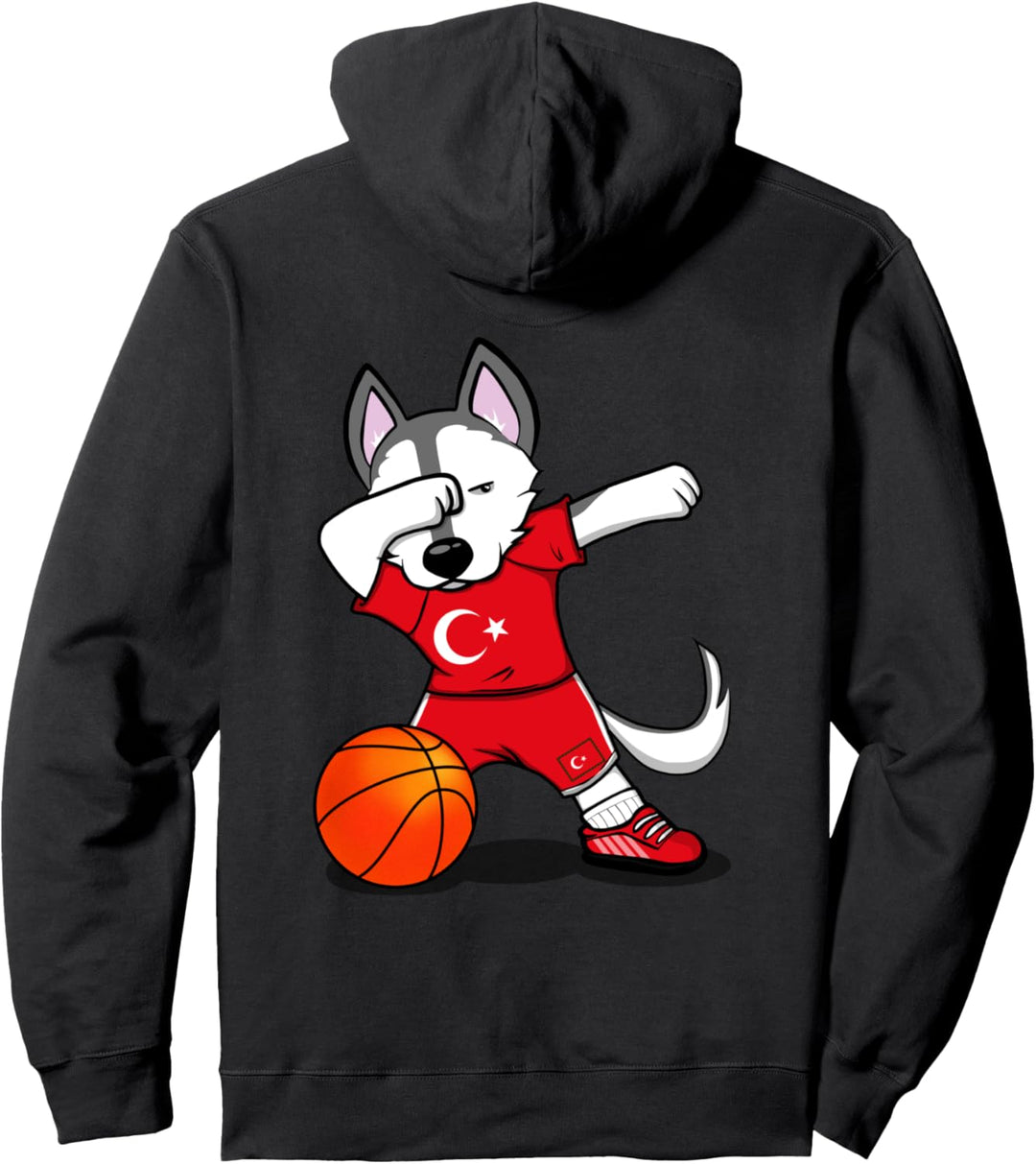Dabbing Husky Hund Türkei Basketball Mannschaft Flagge Sport Pullover Hoodie