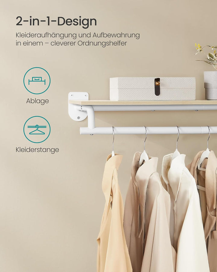 SONGMICS Wandgarderobe, Garderobe, Wandregal mit Kleiderstange, Gesamtbelastbarkeit 35 kg, 28 x 109