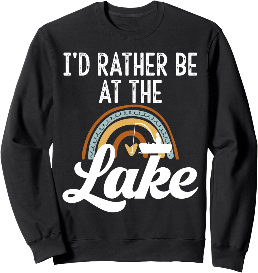 I'd Rather Be At The Lake Retro Regenbogen See Fischen W Sweatshirt