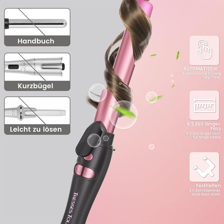 Lockenstab Automatisch Hair Curler with Klemme, Rotierend Curling Iron 1 Inch mit Tourmalin Keramik,