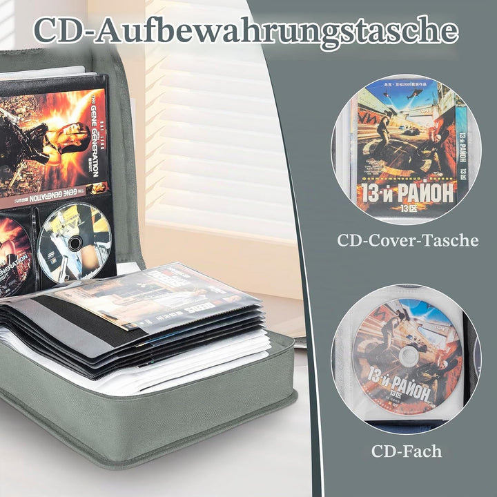 AKOZLIN DVD CD Aufbewahrungsbox mit extra Breiten Titelblättern,tragbarer Binderhalter,Brieftasche,A