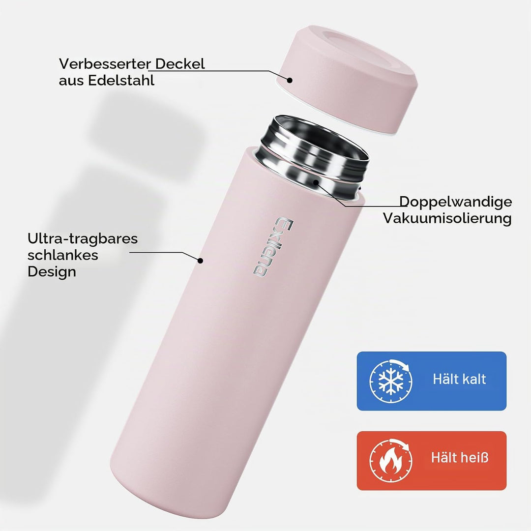 【Upgrade-Version】Exllena Mini Thermosflasche 350ml mit Edelstahl-Deckel, Trinkflasche Klein Doppelwa