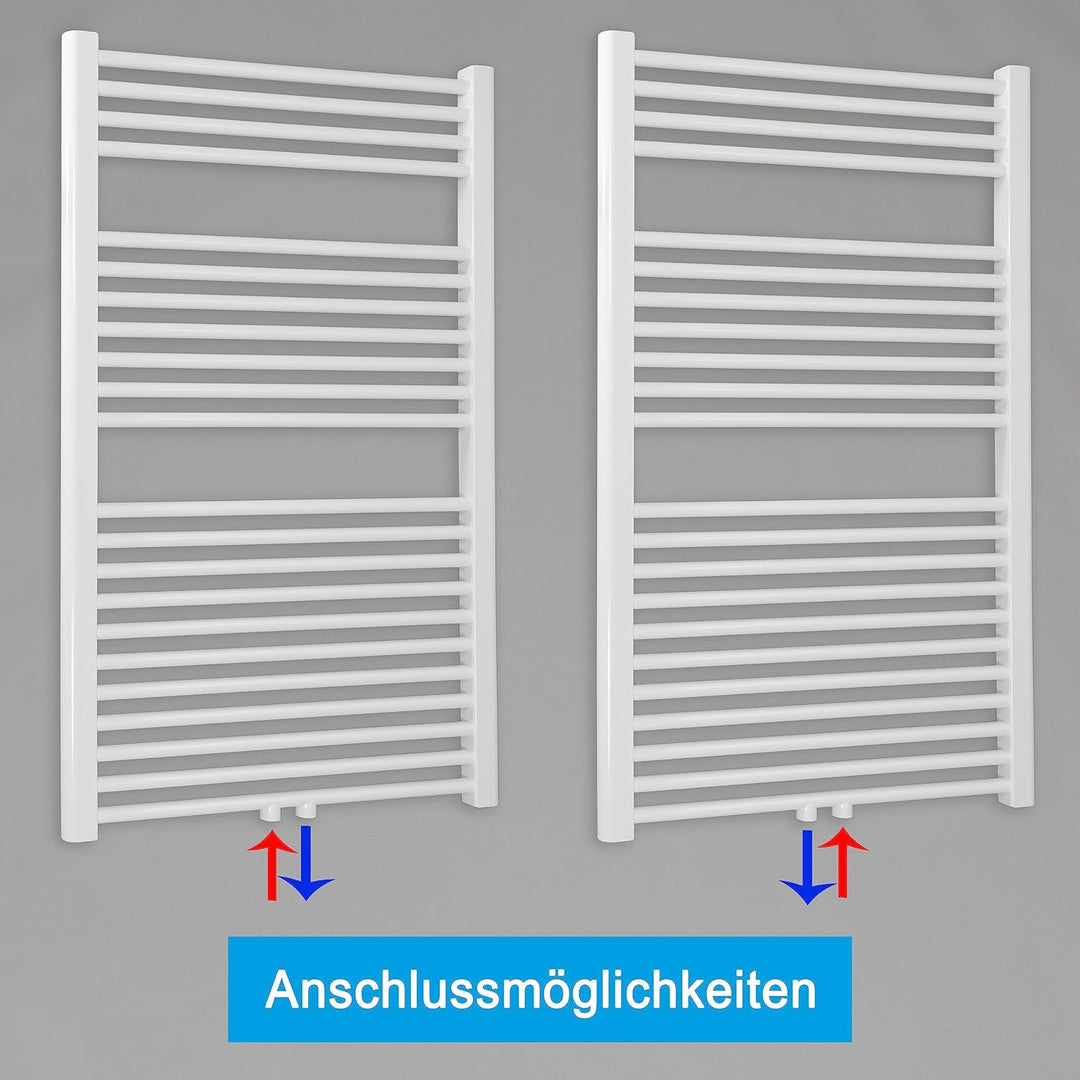 Heizkörper Badheizkörper Handtuchwärmer mit Mittelanschluss 50 mm weiss (1160 x 750 mm) (726 Watt na
