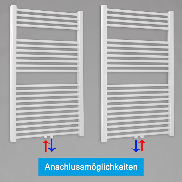 Heizkörper Badheizkörper Handtuchwärmer mit Mittelanschluss 50 mm weiss (1160 x 750 mm) (726 Watt na
