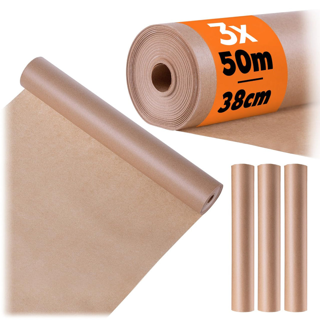 KADAX 3 x Backpapier auf Rolle, 38 cm x 50 m, Pergamentpapier mit beidseitiger Silikonbeschichtung,