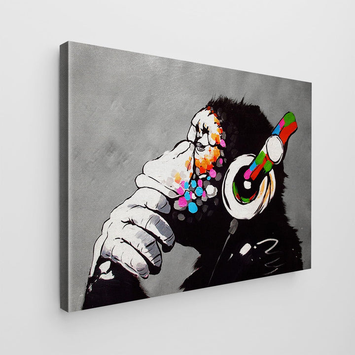 Giallobus - Gemälde - Banksy - - Standardleinwand - 100x70-02 - DJ Affe - Bereit zum Aufhängen - Mod