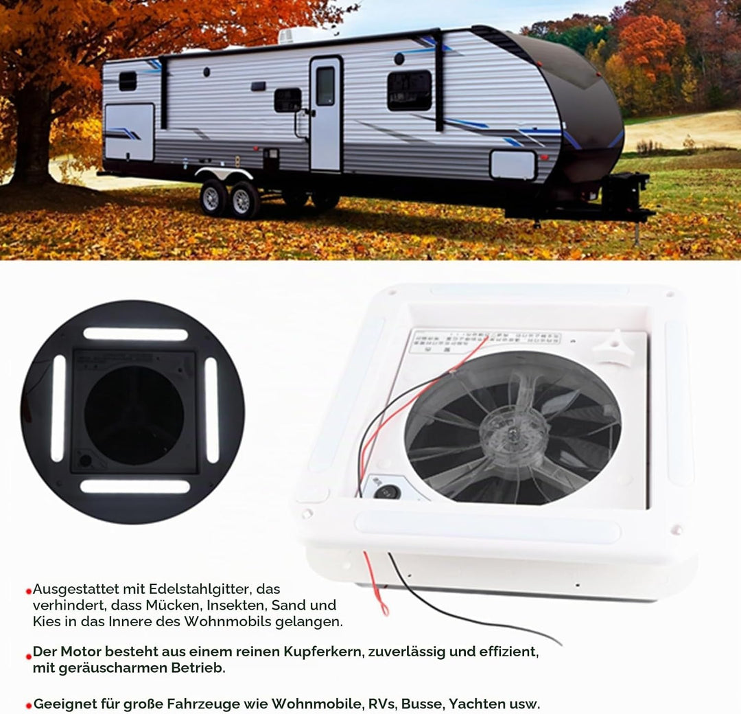 Bewinner 12 V Wohnmobil Dachlüfter 11 Zoll, 2 Wege Luftbelüftung mit LED Licht, ausgestattet mit Ede