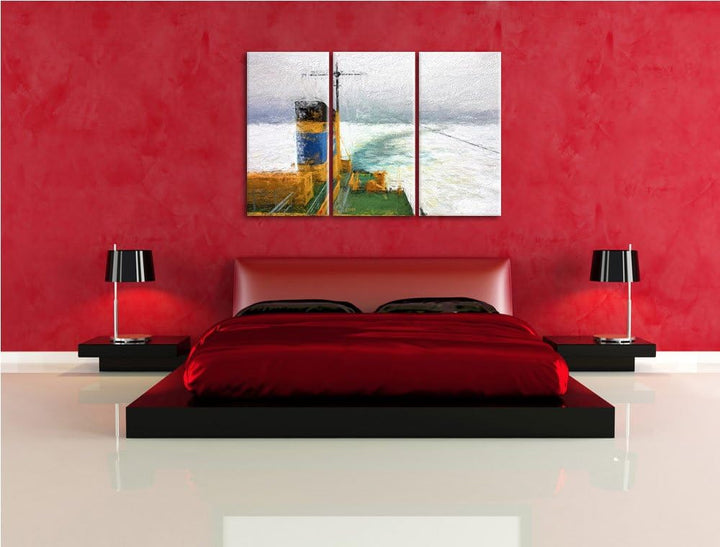 riesiges Schiff in Eisdecke NewArt 3-Teiler Leinwandbild 120x80 Bild auf Leinwand, XXL riesige Bilde