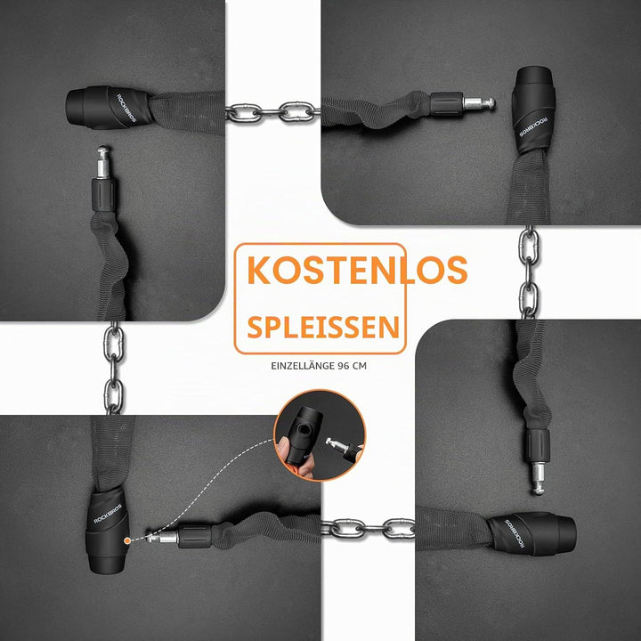 ROCKBROS Fahrradschloss 95cm/15.61mm Fahrrad Kettenschloss Hoher Sicherheitsstufe mit 2 Schlüssel Wa