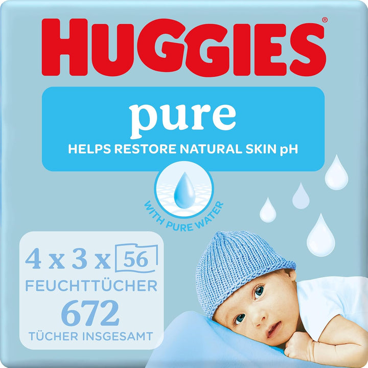 Huggies Pure Baby-Feuchttücher 12er Pack (4 X 3 Packungen, 672 Tücher) NEW, NEW