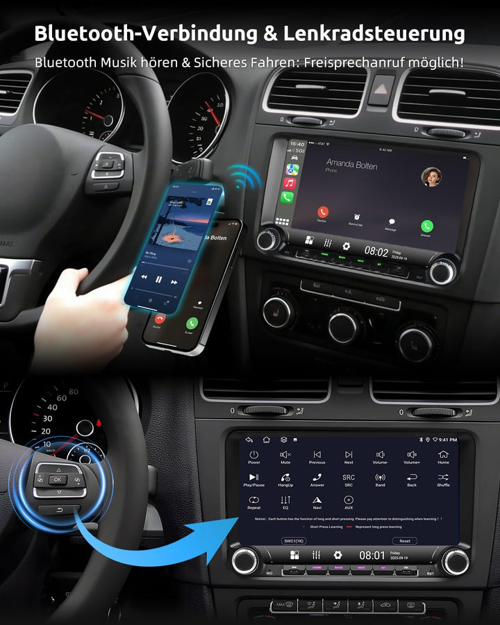 ESSGOO Android 14 Autoradio für VW Golf 5/6, T5, Passat, Polo, Touran, Tiguan, Caddy, Seat – 9" Touc