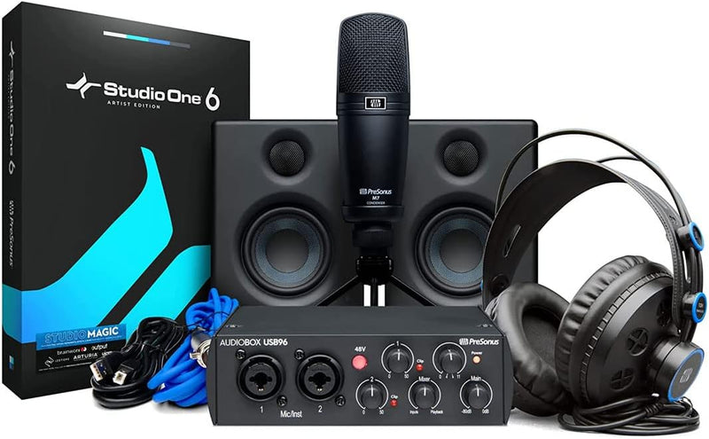 PreSonus Recording Bundle, 25-jährige Jubiläumsausgabe, Interface, Mikrofon, Kopfhörer und Monitore