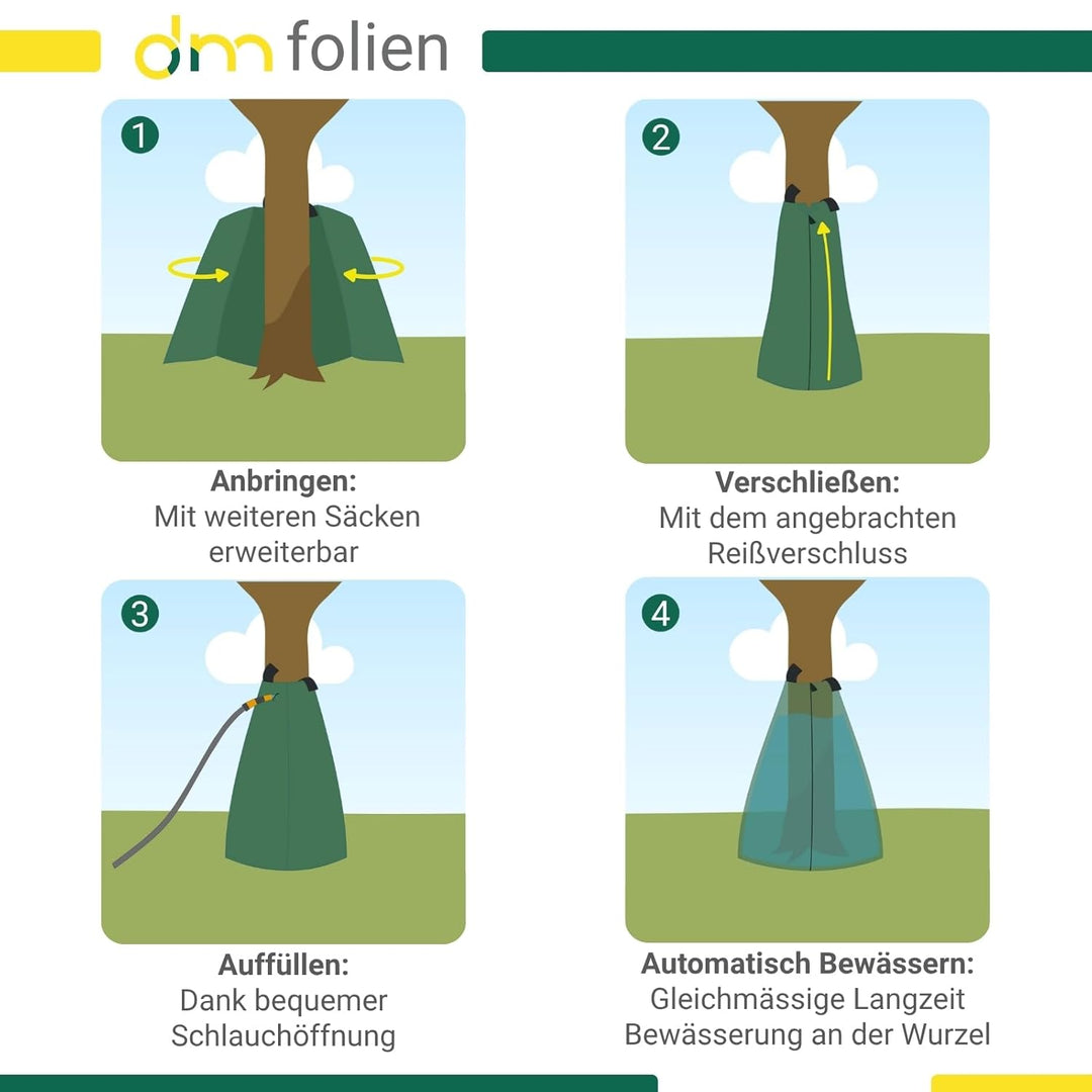 dm-folien Baumbewässerungsbeutel I 55 Liter I 2 Stück I Bewässerungssack aus robustem PVC I Baumsack