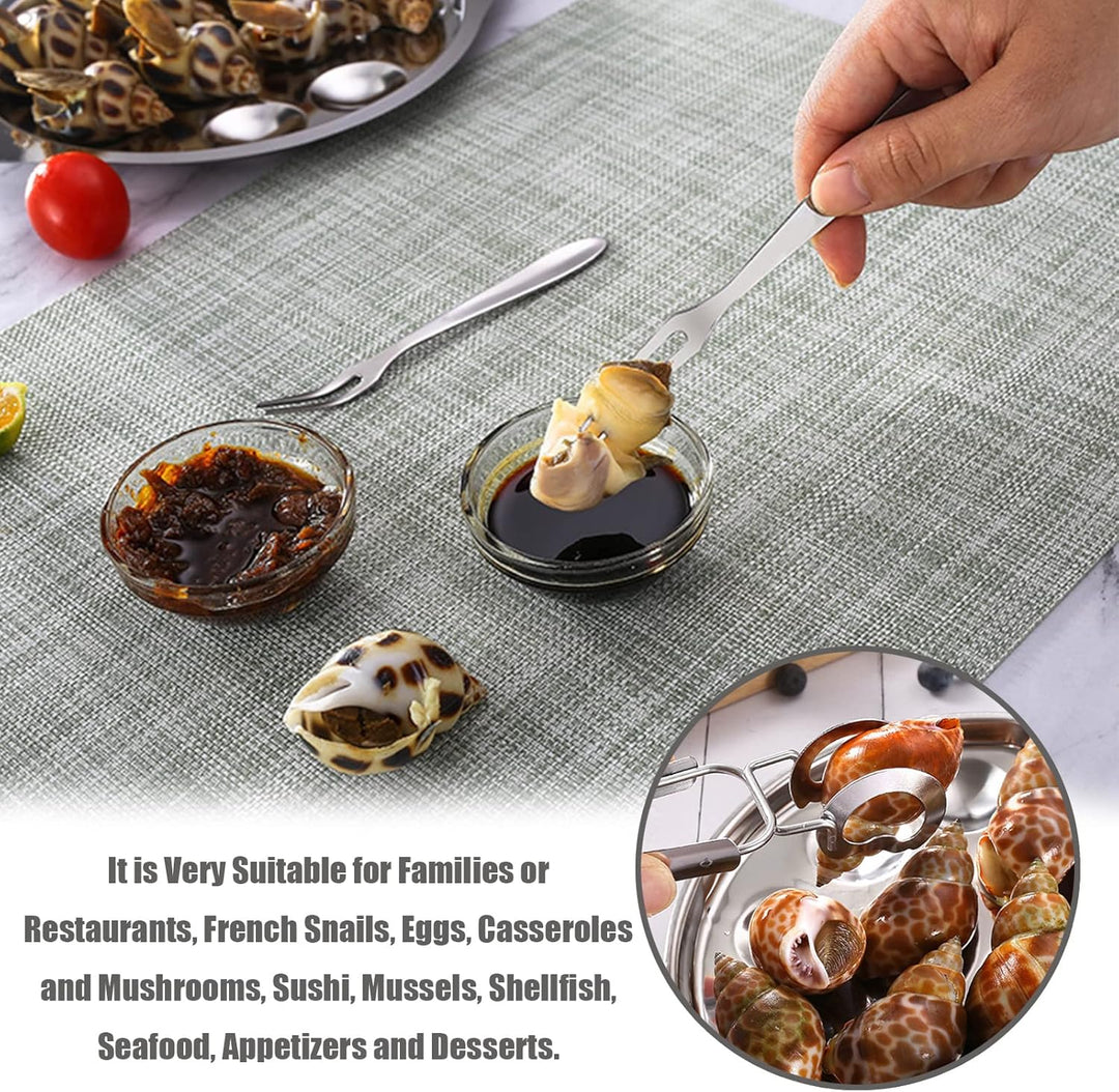3 Stücke Schneckenteller Meeresfrüchte Werkzeug Set Schneckenpfanne Speisenteller mit Zange Gabel mi