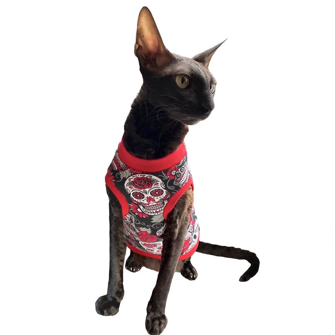Kotomoda Sphynx Katzen Kleidung T-Shirt Rote Schдdel (XS), XS