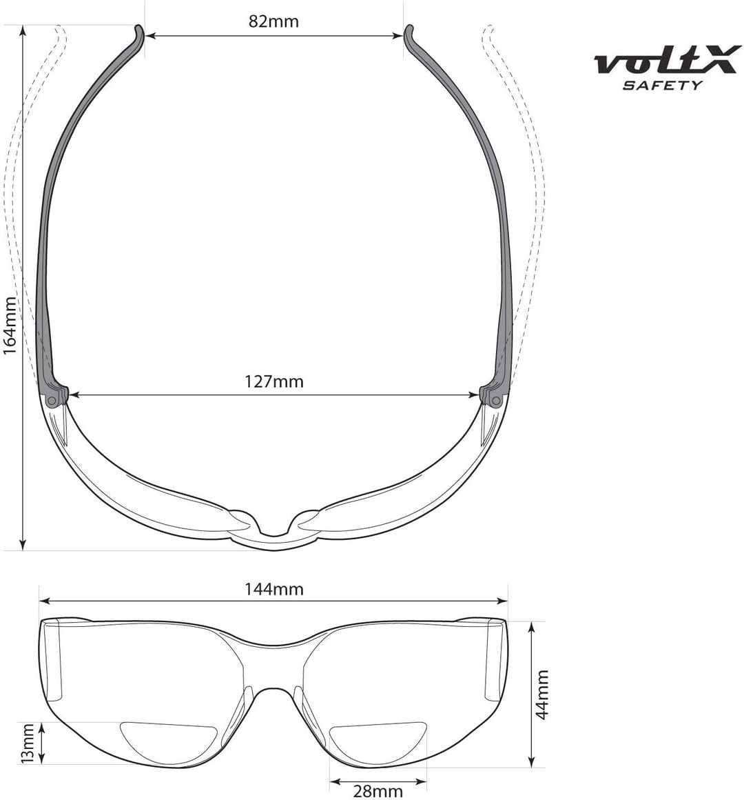 3 x voltX ‘Grafter’ BIFOKALE (KLAR +1.5 Dioptrie) Leichtgewichts Industrie Lesen Schutzbrille, EN166