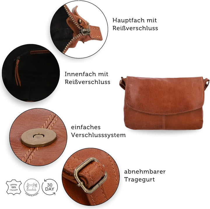Gusti Leder Umhängetasche Damen - Maisie – Kleine Ledertasche Damen aus Echtleder - Vintage Umhänget