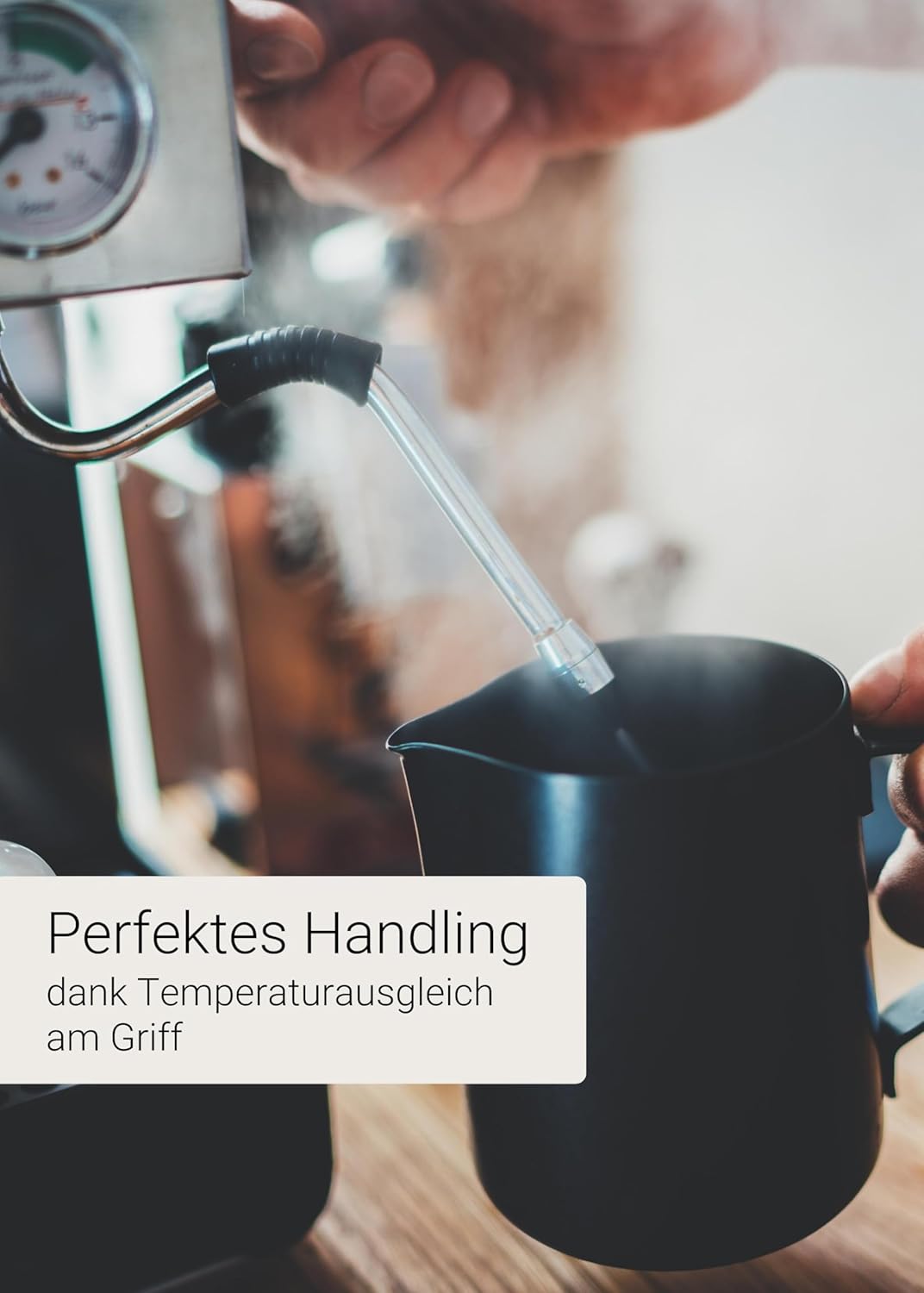 Lambda Coffee Barista Milchkännchen Edelstahl 900ml I Milchkanne schwarz zum Espresso & Milchaufschä