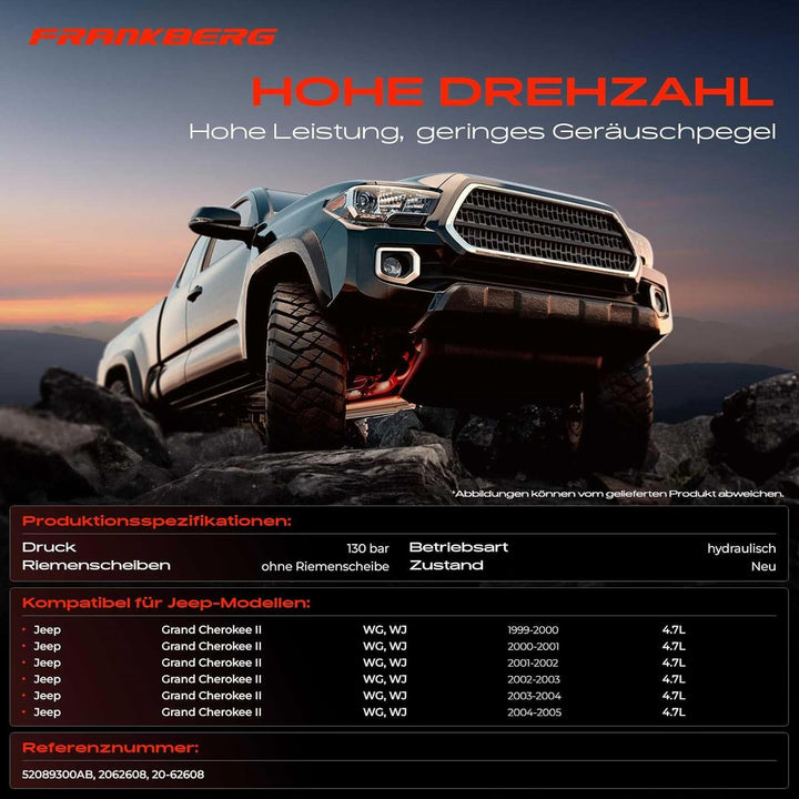 Frankberg Servopumpe Hydraulikpumpe Pumpe Kompatibel mit Grand Cherokee II WJ WG 4.7 V8 4x4 SUV 2001
