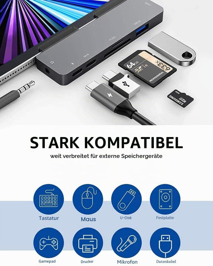 iPad Pro USB C Hub Adapter für iPad Pro 12.9 11 M1 M2,7in1 hub mit 4K HDMI,USB3.0,3.5mm Audio,SD/TF