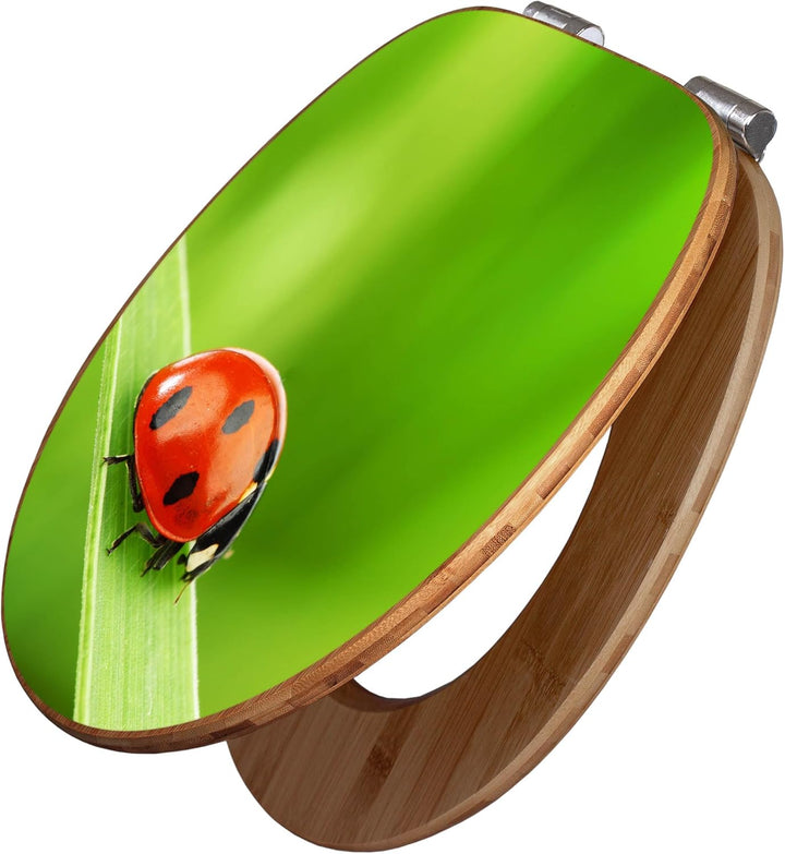 banjado® Design WC Sitz Bambus Absenkautomatik mit Motiv Marienkäfer/Toilettendeckel mit Absenkautom