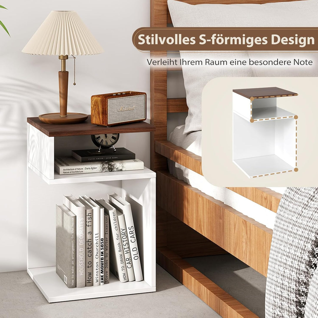 COSTWAY Beistelltisch Holz 2er Set, 3 Ebenen Sofatisch, Nachttisch, modern, für Wohnzimmer und Schla