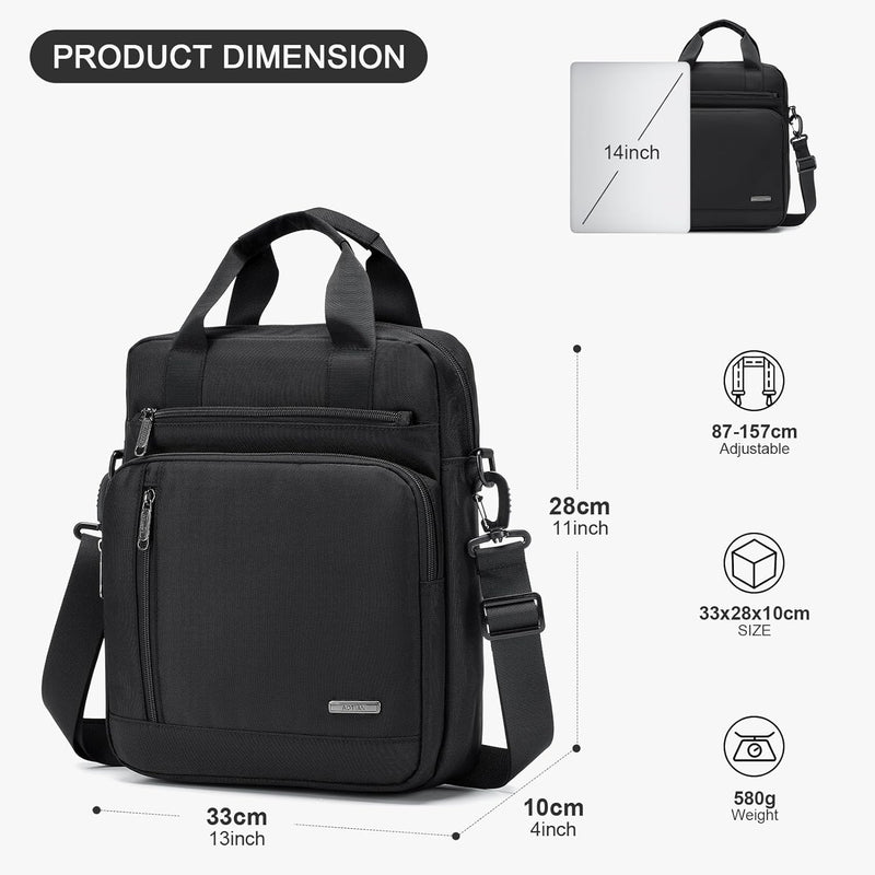 SUCIKORIO Umhängetasche Herren Gross, Multi-Pocket Schultertasche Herren Laptop 14 Zoll 28x33x10cm W