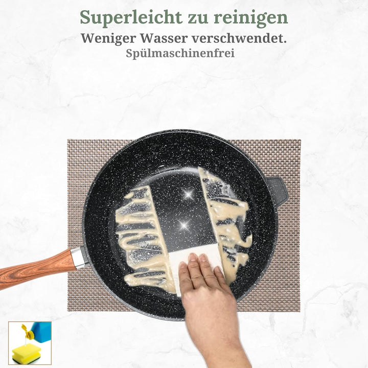 Goldmann Tiefe Bratpfanne 24 cm mit Glasdeckel – Aluminiumguss-Pfanne mit Keramik-Marmor Antihaftbes