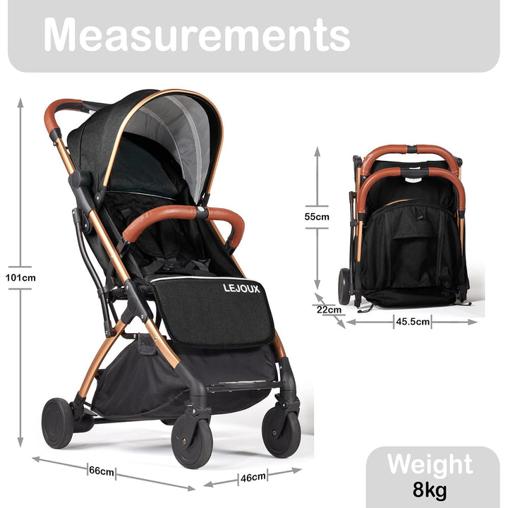 Kinderwagen - Leichter faltbarer Reisebuggy mit 5-Punkt-Gurt, verstellbarer Rückenlehne und übergros