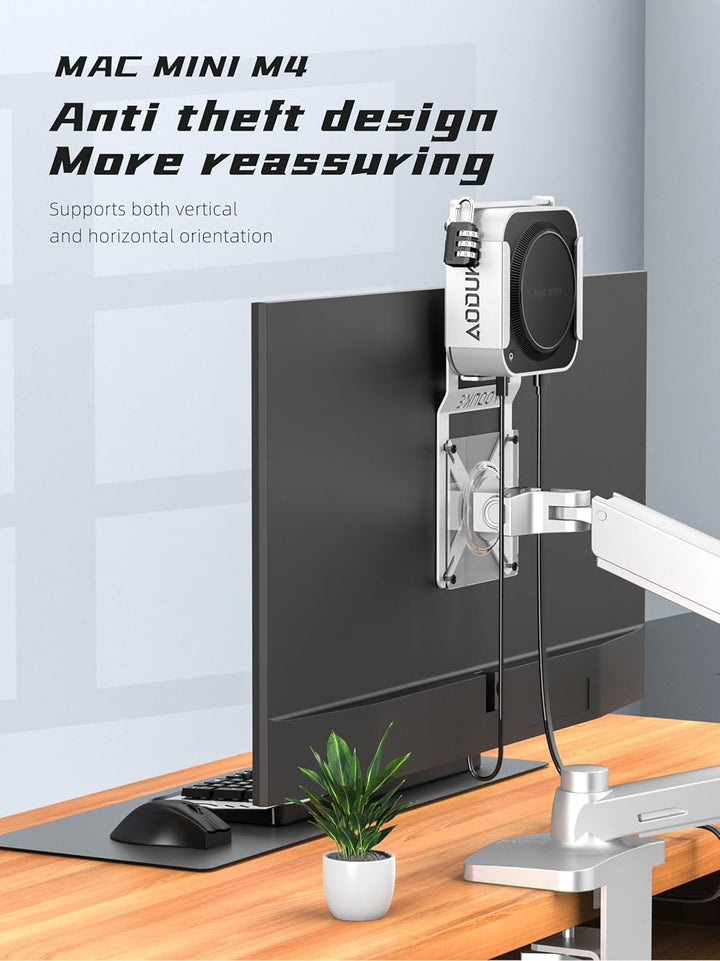 Aluminum Alloy 2024 Mac Mini M4 with Combination Lock Security Bracket, Compatible with VESA Hole Mo