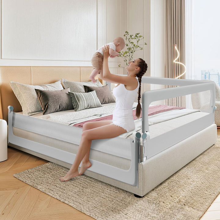 Bettschutzgitter 180×68 cm Rausfallschutz Bett – halb klappbares Bettgitter für Baby & Kleinkind, hö