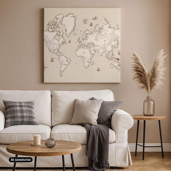 Bilder auf Leinwand Karte Welt Klassiker Kontinente Leinwandbild 60x60cm Wandbilder Dekoration Wohnz